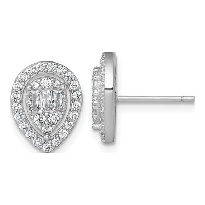 Sterling Silver CZ Teardrop Halo Stud Earrings