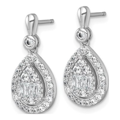 Sterling Silver CZ Teardrop Halo Dangle Earrings – view 3