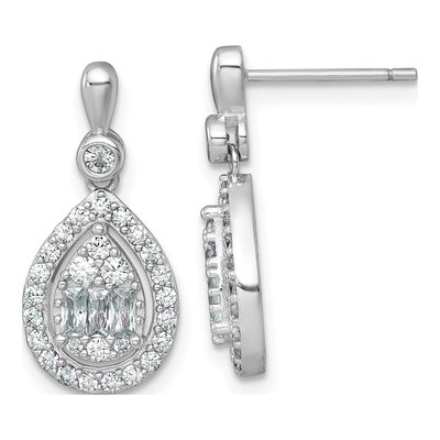 Sterling Silver CZ Teardrop Halo Dangle Earrings