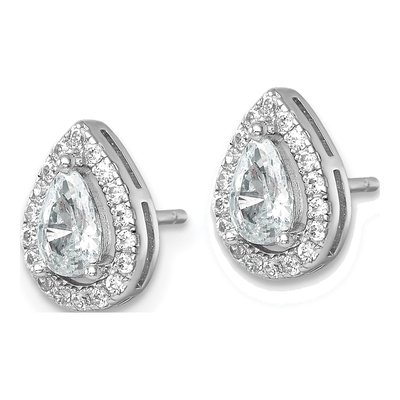 Sterling Silver CZ Halo Teardrop Stud Earrings – view 3