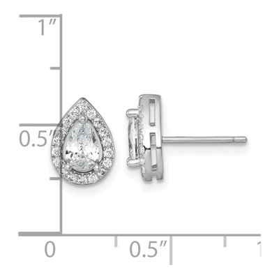 Sterling Silver CZ Halo Teardrop Stud Earrings – view 4