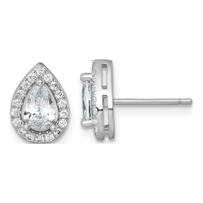 Sterling Silver CZ Halo Teardrop Stud Earrings