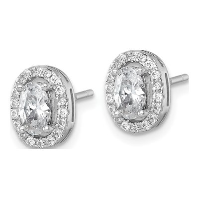 Sterling Silver CZ Oval Halo Stud Earrings – view 3