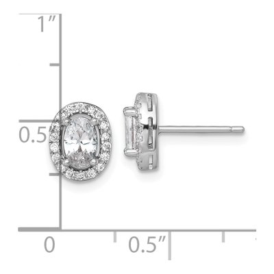 Sterling Silver CZ Oval Halo Stud Earrings – view 4