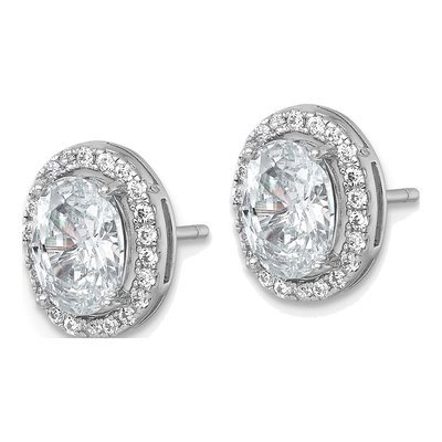 Sterling Silver Oval CZ Halo Stud Earrings – view 3