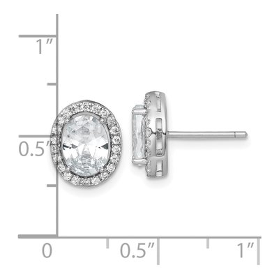 Sterling Silver Oval CZ Halo Stud Earrings – view 4
