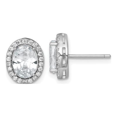 Sterling Silver Oval CZ Halo Stud Earrings