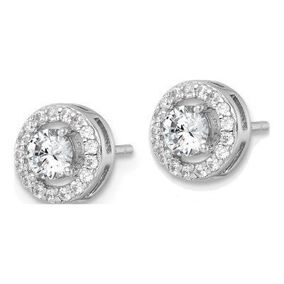 Sterling Silver CZ Halo Stud Earrings – view 3