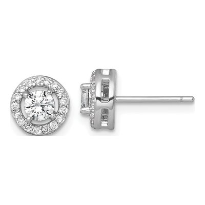 Sterling Silver CZ Halo Stud Earrings