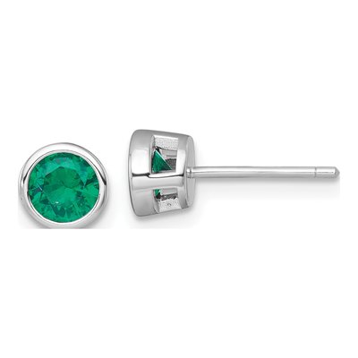 Sterling Silver Round CZ Bezel Stud Earrings
