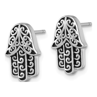 Sterling Silver Filigree Hamsa Dangle Earrings – view 3