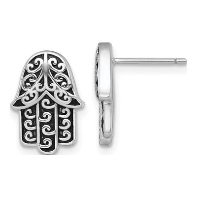 Sterling Silver Filigree Hamsa Dangle Earrings