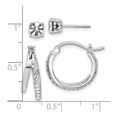 Sterling Silver White Crystal Stud & Hoop Earring Set – view 3