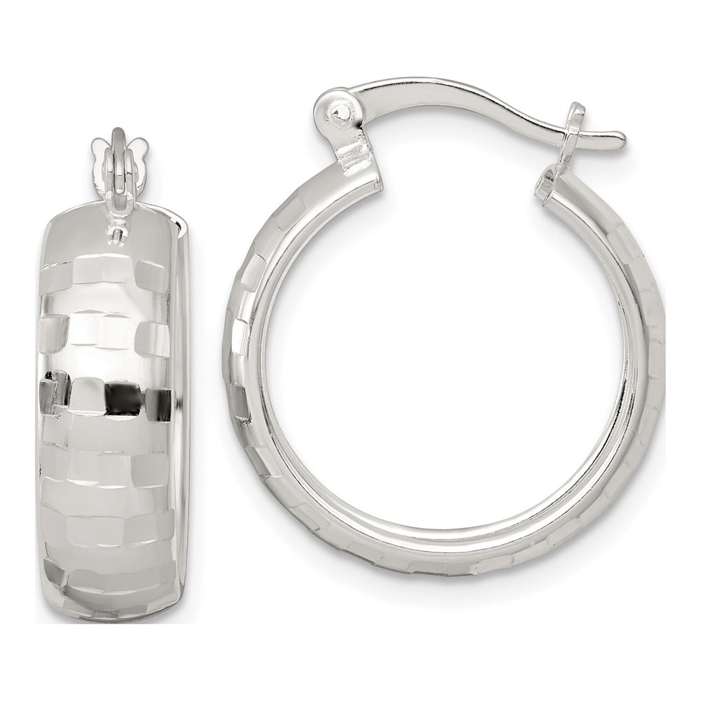 Sterling Silver Polished Diamond-Cut 20x6mm Round Hoop Earrings
