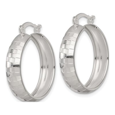 Sterling Silver 25mm Diamond-Cut Round Hoop Earrings – view 3