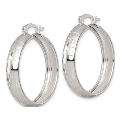 Sterling Silver 30mm Diamond-Cut Round Hoop Earrings – view 3