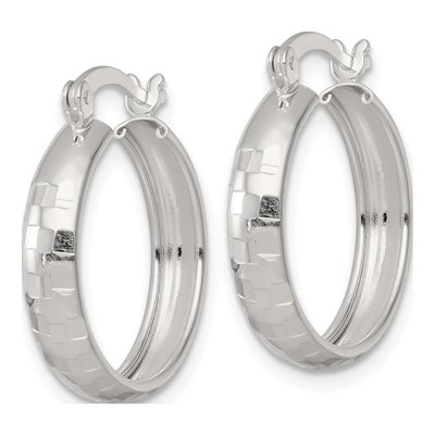 Sterling Silver 20mm Diamond-Cut Round Hoop Earrings – view 3