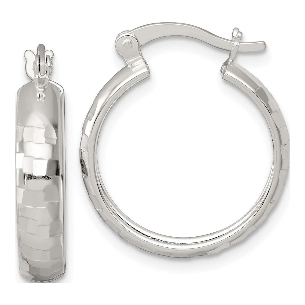 Sterling Silver Polished Diamond-Cut 20x4mm Round Hoop Earrings