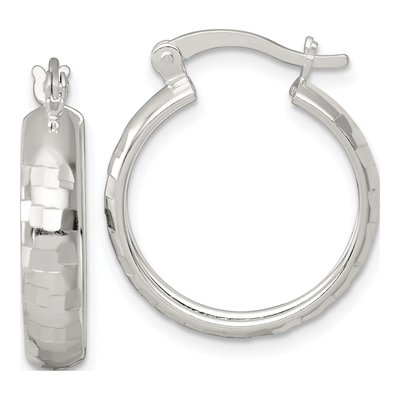 Sterling Silver 20mm Diamond-Cut Round Hoop Earrings