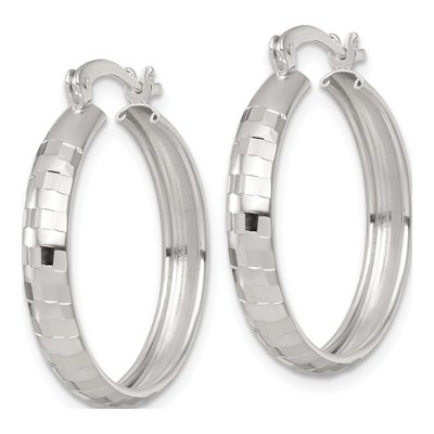 Sterling Silver 25mm Diamond-Cut Round Hoop Earrings – view 3