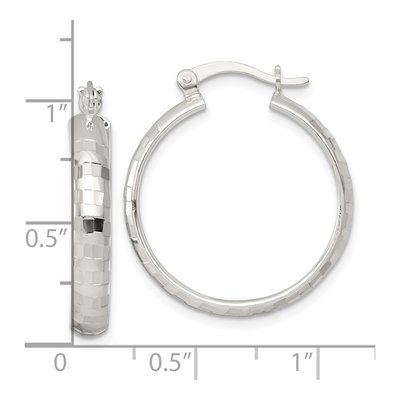 Sterling Silver 25mm Diamond-Cut Round Hoop Earrings – view 4