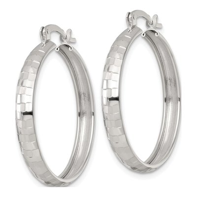 Sterling Silver 30mm Diamond-Cut Hoop Earrings – view 3