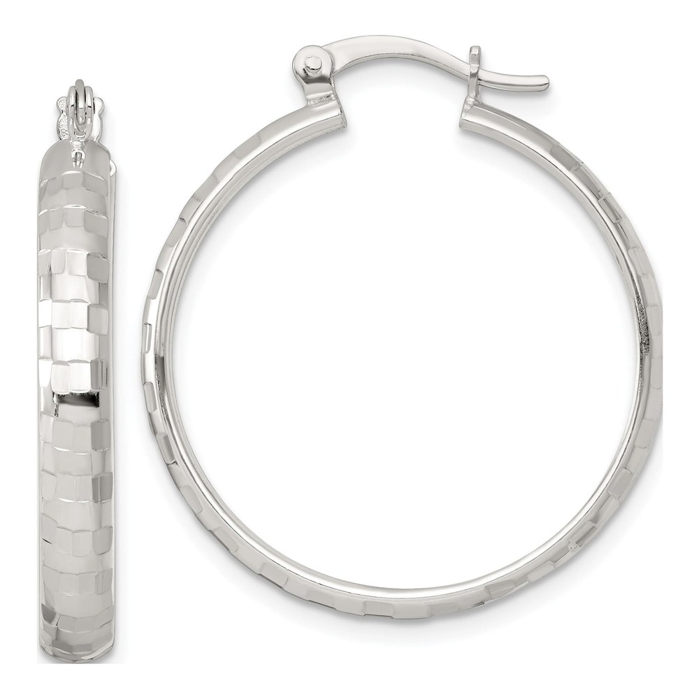 Sterling Silver Polished Diamond-Cut 30x4mm Round Hoop Earrings