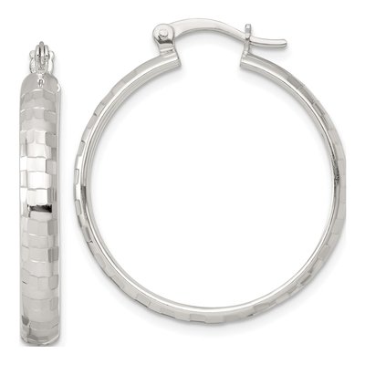 Sterling Silver 30mm Diamond-Cut Hoop Earrings