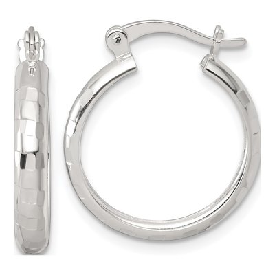 Sterling Silver 20mm Diamond-Cut Hoop Earrings