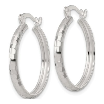 Sterling Silver 25mm Diamond-Cut Hoop Earrings – view 3