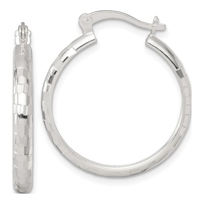 Sterling Silver 25mm Diamond-Cut Hoop Earrings