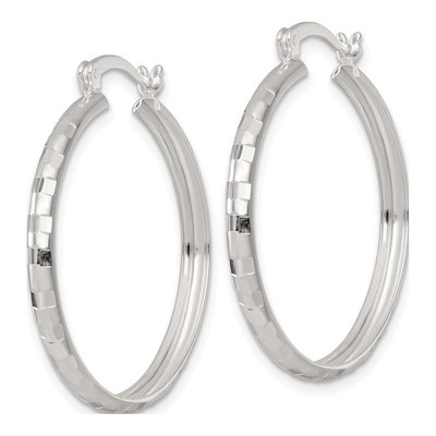 Sterling Silver 30mm Diamond-Cut Round Hoop Earrings – view 3