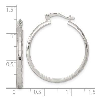 Sterling Silver 30mm Diamond-Cut Round Hoop Earrings – view 4