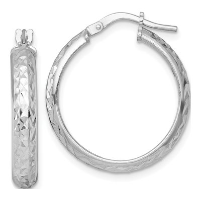 Sterling Silver 26mm Diamond-Cut Tube Hoop Earrings