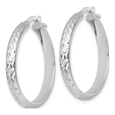 Sterling Silver 32mm Diamond-Cut Tube Hoop Earrings – view 3