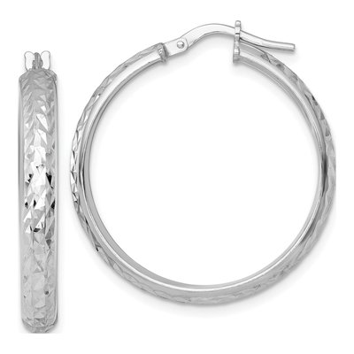 Sterling Silver 32mm Diamond-Cut Tube Hoop Earrings