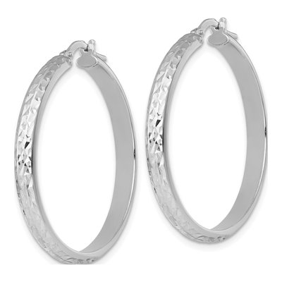 Sterling Silver 37mm Diamond-Cut Tube Hoop Earrings – view 3