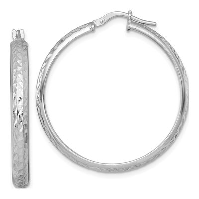 Sterling Silver 37mm Diamond-Cut Tube Hoop Earrings