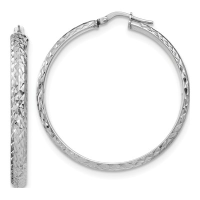 Sterling Silver 43mm Diamond-Cut Tube Hoop Earrings