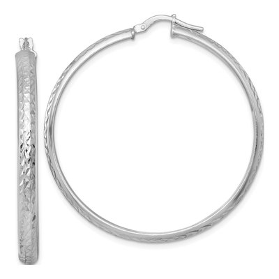 Sterling Silver 47mm Diamond-Cut Tube Hoop Earrings