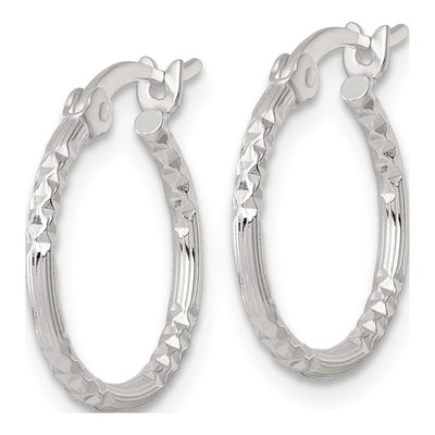 Sterling Silver 18mm Diamond-Cut Textured Hoop Earrings – view 3