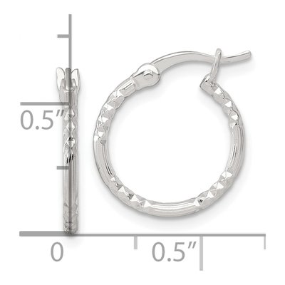 Sterling Silver 18mm Diamond-Cut Textured Hoop Earrings – view 4