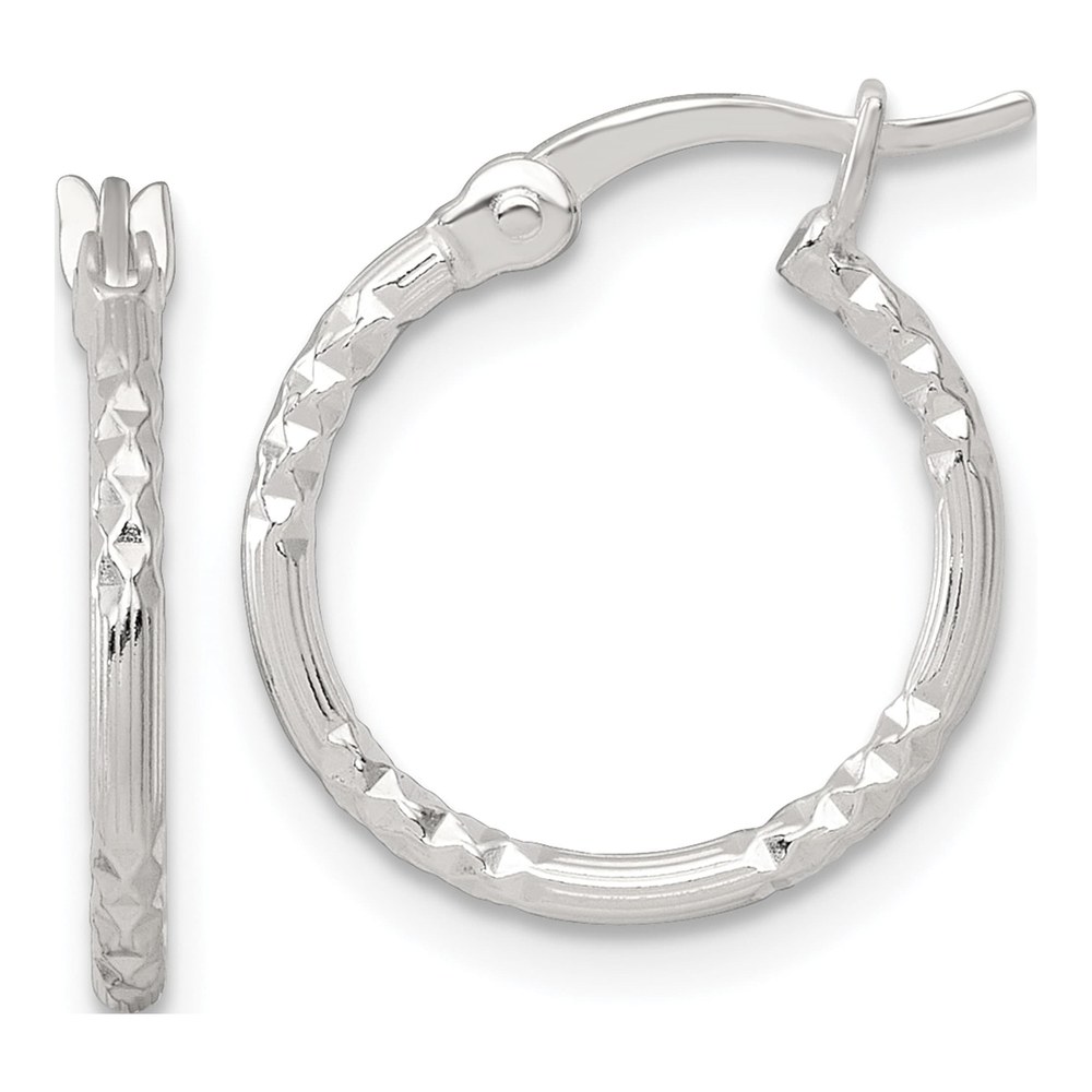 Sterling Silver Polished Diamond-Cut Textured 16x1.5mm Round Hoop Earrings