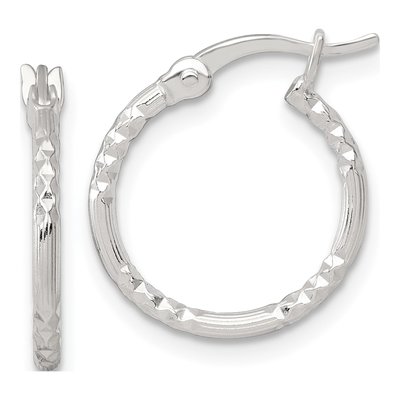 Sterling Silver 18mm Diamond-Cut Textured Hoop Earrings