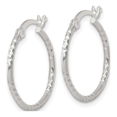 Sterling Silver 22mm Diamond-Cut Round Hoop Earrings – view 3