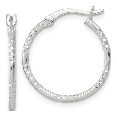 Sterling Silver 22mm Diamond-Cut Round Hoop Earrings