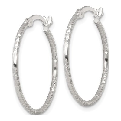 Sterling Silver 28mm Diamond-Cut Textured Hoop Earrings – view 3