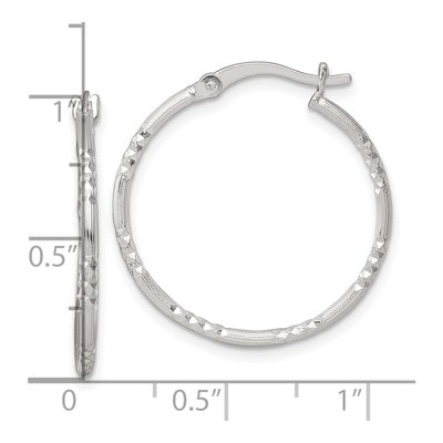 Sterling Silver 28mm Diamond-Cut Textured Hoop Earrings – view 4