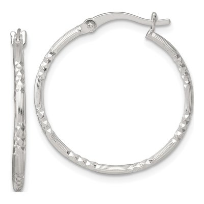 Sterling Silver 28mm Diamond-Cut Textured Hoop Earrings