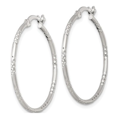 Sterling Silver 33mm Diamond-Cut Hoop Earrings – view 3